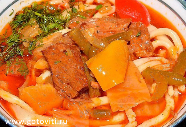 Лагман — узбекский густой суп — простое в приготовление аппетитное блюдо