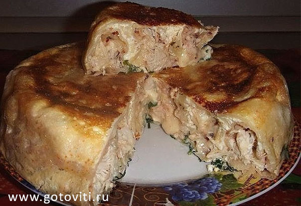 Пирог на кефире с курицей Пышное тесто и сочная начинка!